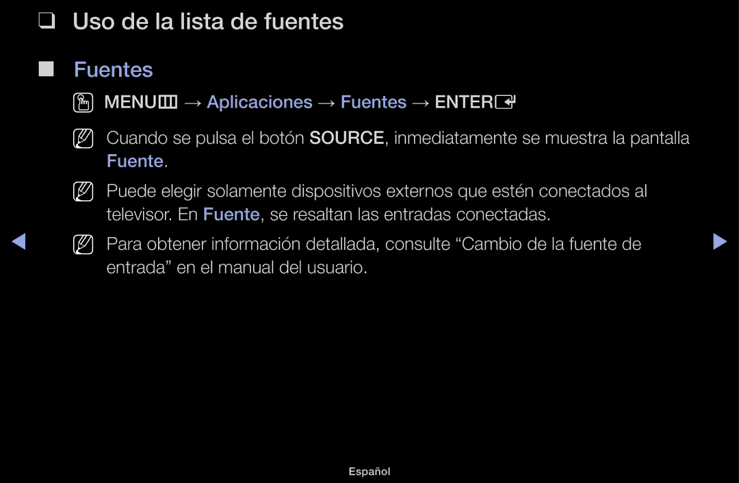 Samsung UE22K5000AWXXC, UE48J5100AWXXC, UE32J4100AWXXC, UE32J5100AWXXC, UE40J5100AWXXC Uso de la lista de fuentes, Fuentes 