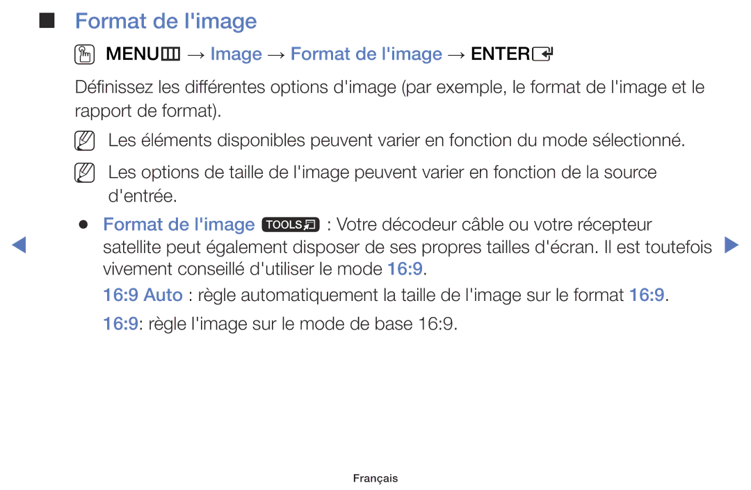 Samsung UE40J5100AWXZF, UE48J5100AWXZF, UE32J4100AWXZF, UE55J5100AWXZF manual OO MENUm → Image → Format de limage → Entere 