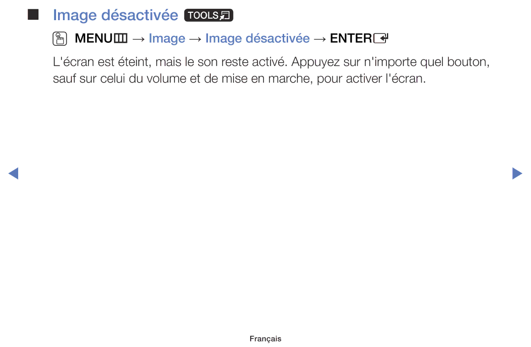 Samsung UE48J5100AWXZF, UE32J4100AWXZF, UE55J5100AWXZF Image désactivée t, OO MENUm → Image → Image désactivée → Entere 