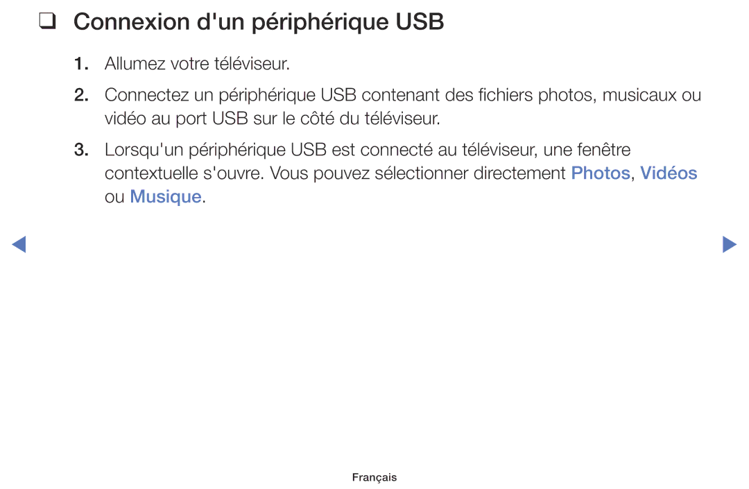 Samsung UE50J6100AWXZF, UE48J5100AWXZF, UE32J4100AWXZF, UE55J5100AWXZF, UE32J5000AWXZF manual Connexion dun périphérique USB 