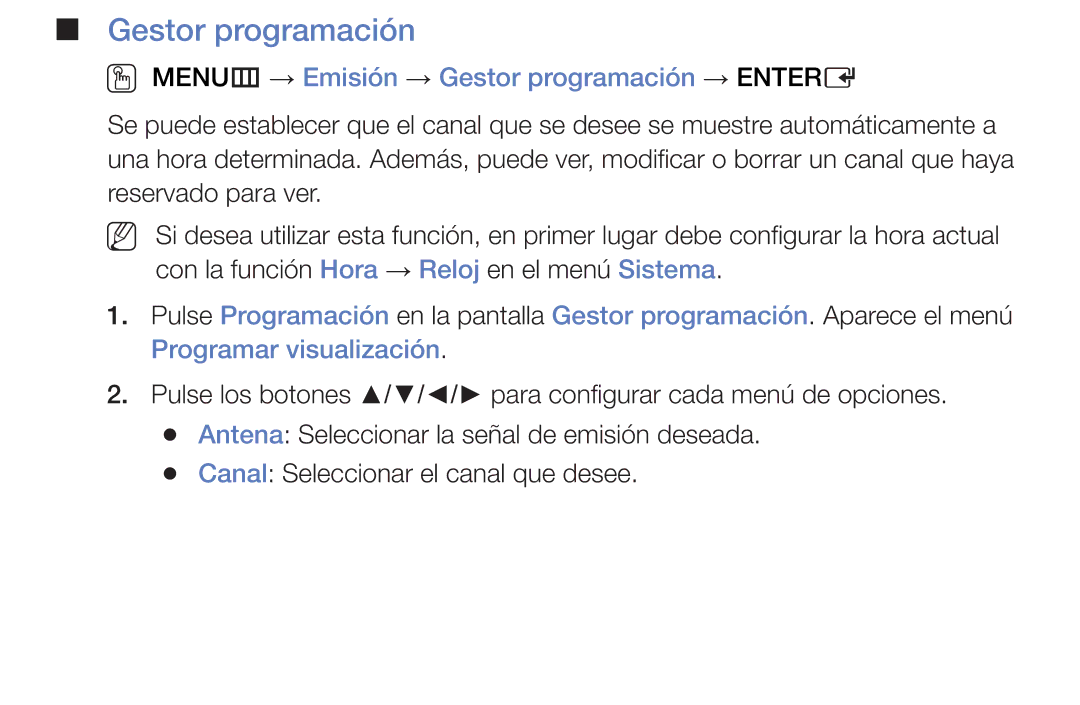 Samsung UA32J4170AUXKE, UE48J5170ASXZG manual OO MENUm → Emisión → Gestor programación → Entere, Programar visualización 