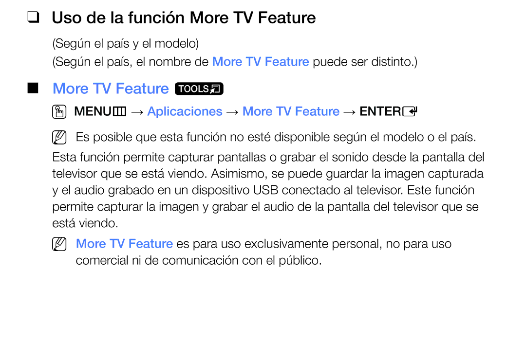 Samsung UA32J4170AUXKE, UE48J5170ASXZG, UA32K4070ASXMV manual Uso de la función More TV Feature, More TV Feature t 