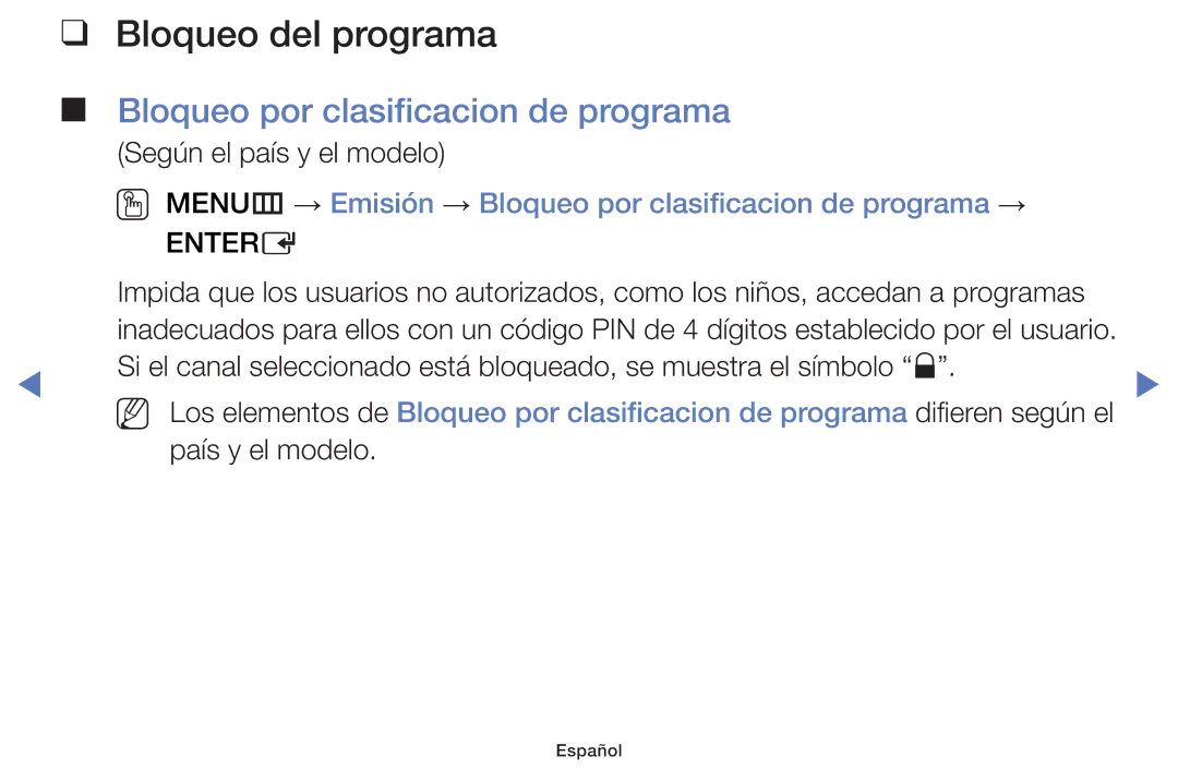 Samsung UE48J5170ASXZG, UA32K4070ASXMV, UA32J4170AUXKE manual Bloqueo del programa, Bloqueo por clasificacion de programa 