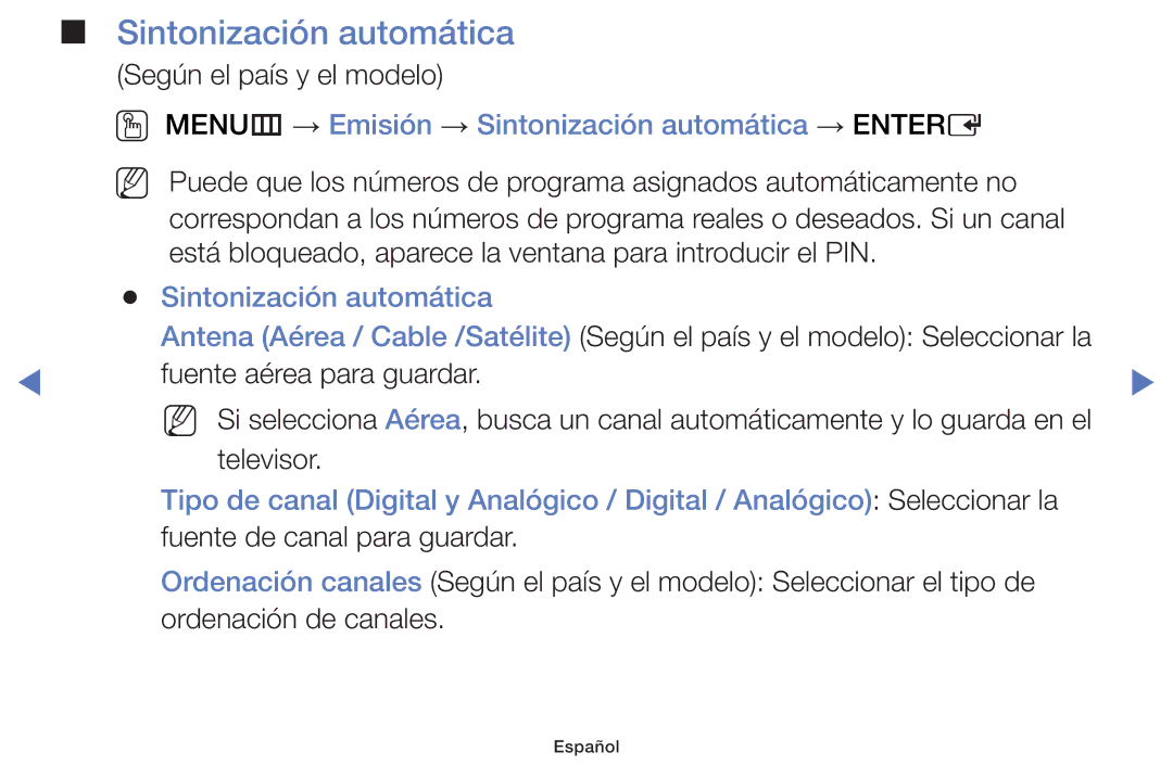 Samsung UE48J5170ASXZG, UA32K4070ASXMV, UA32J4170AUXKE manual OO MENUm → Emisión → Sintonización automática → Entere 