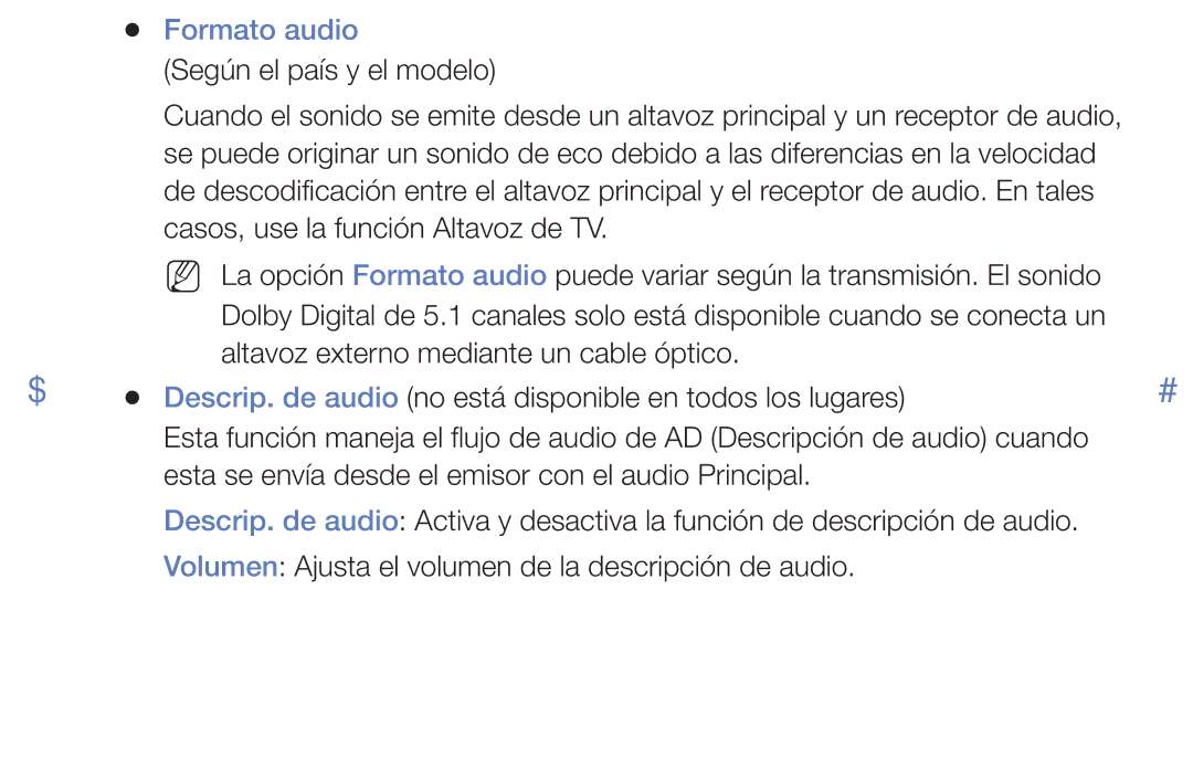 Samsung UA32K4070ASXMV, UE48J5170ASXZG, UA32J4170AUXKE manual Formato audio 