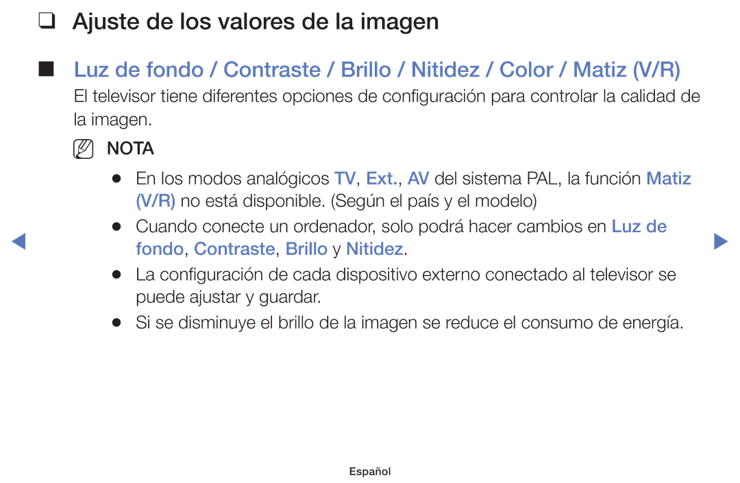 Samsung UE48J5170ASXZG, UA32K4070ASXMV manual Ajuste de los valores de la imagen, Fondo, Contraste, Brillo y Nitidez 