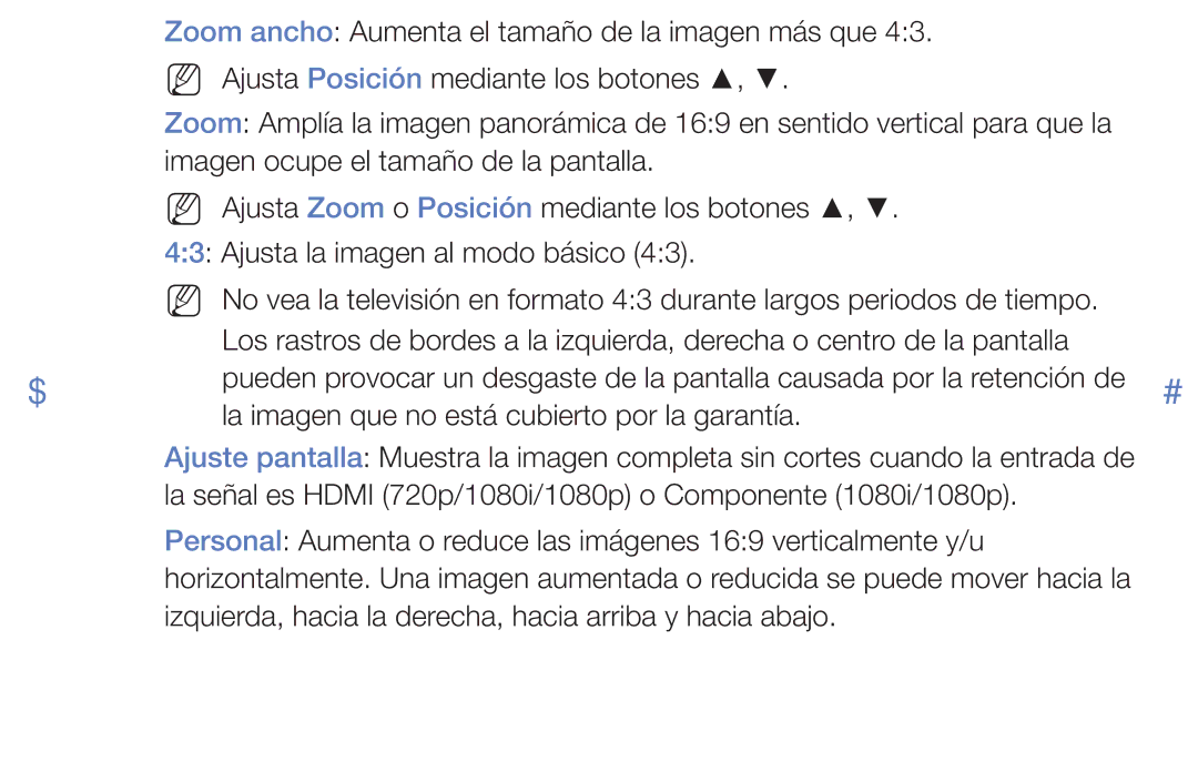 Samsung UA32J4170AUXKE, UE48J5170ASXZG, UA32K4070ASXMV manual La imagen que no está cubierto por la garantía 