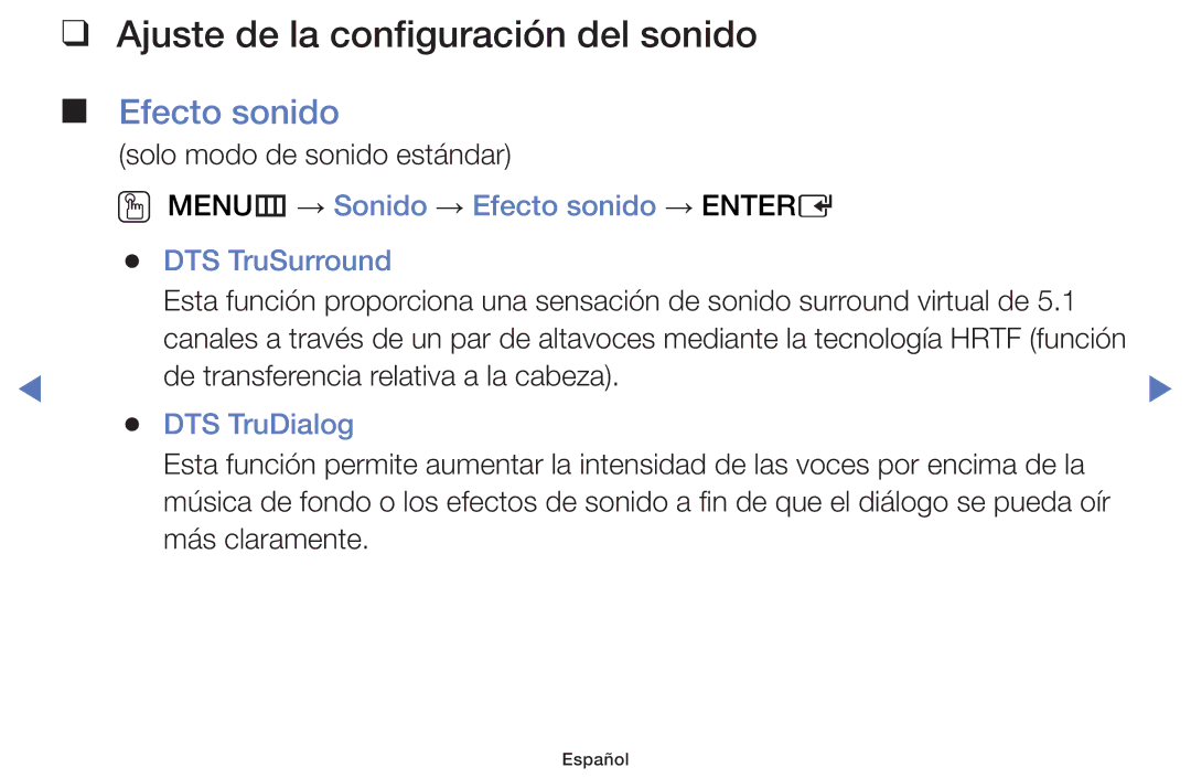 Samsung UA32K4070ASXMV, UE48J5170ASXZG, UA32J4170AUXKE Ajuste de la configuración del sonido, Efecto sonido, DTS TruDialog 