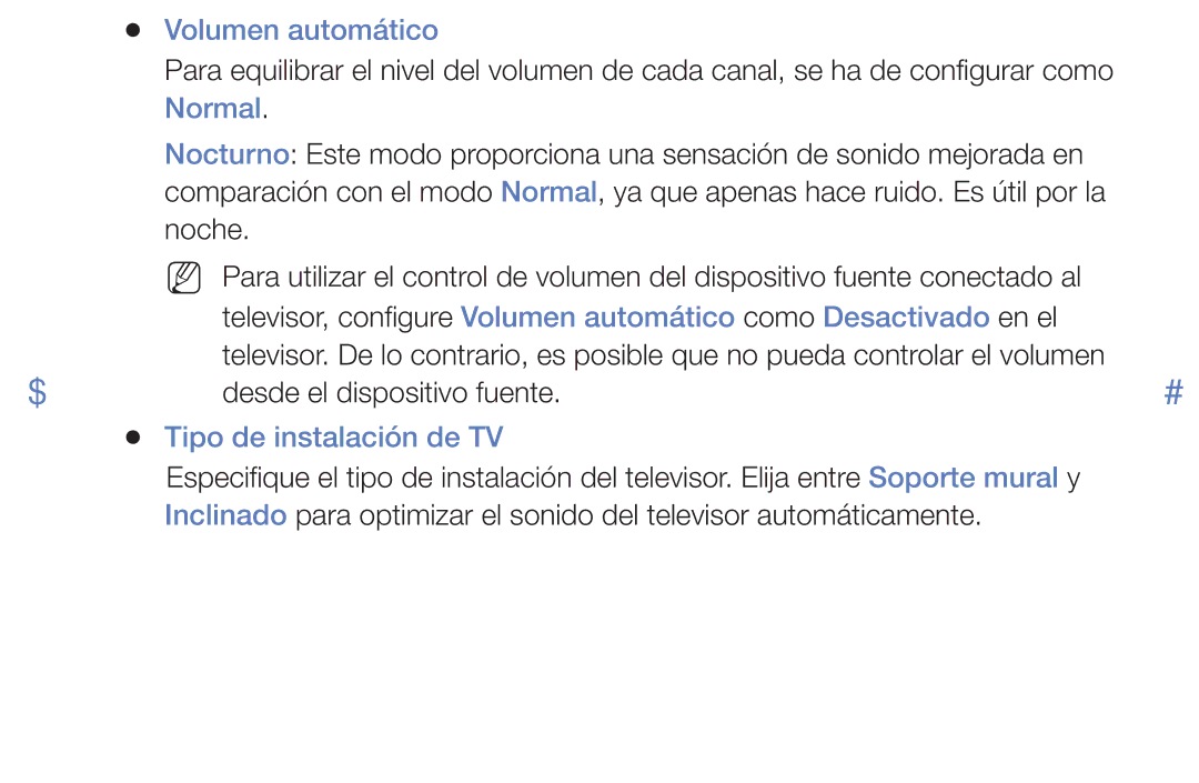 Samsung UA32J4170AUXKE, UE48J5170ASXZG, UA32K4070ASXMV manual Volumen automático, Normal, Tipo de instalación de TV 