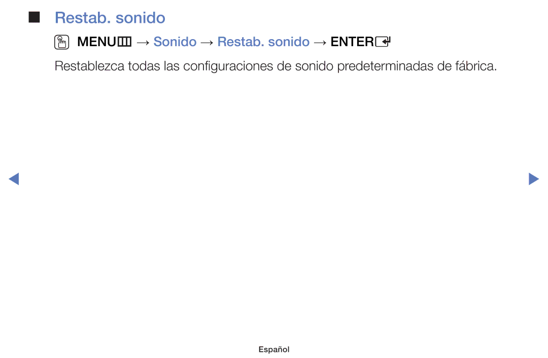 Samsung UE48J5170ASXZG, UA32K4070ASXMV, UA32J4170AUXKE manual OO MENUm → Sonido → Restab. sonido → Entere 