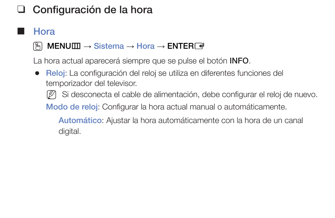 Samsung UE48J5170ASXZG, UA32K4070ASXMV, UA32J4170AUXKE manual Configuración de la hora, Hora 