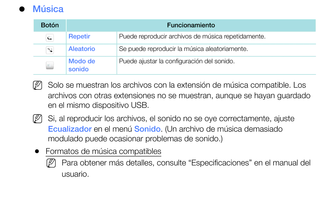 Samsung UA32K4070ASXMV, UE48J5170ASXZG, UA32J4170AUXKE manual Música 