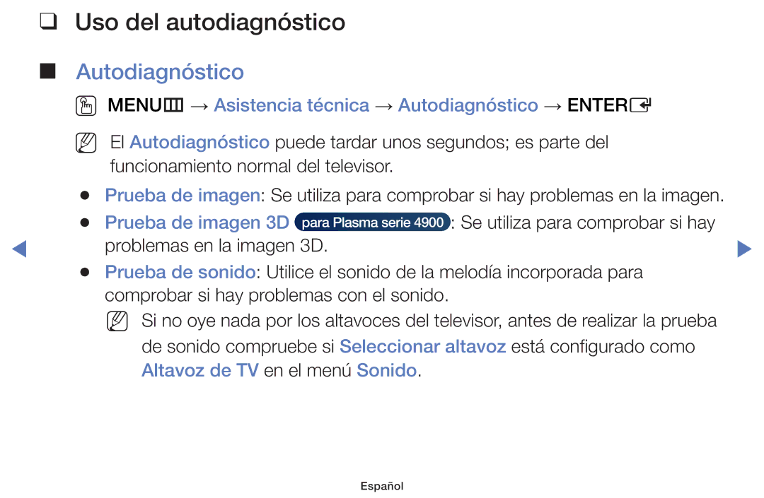 Samsung UE32J4100AWXXC manual Uso del autodiagnóstico, OO MENUm → Asistencia técnica → Autodiagnóstico → Entere 