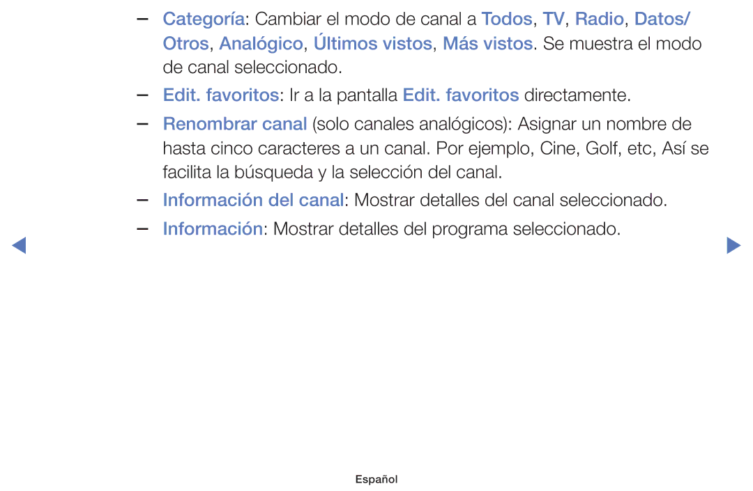Samsung UE40H5003AWXXC, UE48J5170ASXZG, UE40J5170ASXZG manual Categoría Cambiar el modo de canal a Todos, TV, Radio, Datos 