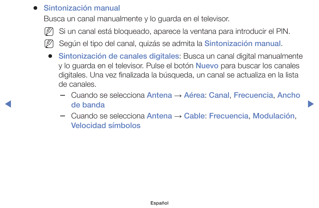 Samsung UE48H5003AWXXC, UE48J5170ASXZG Sintonización manual, Busca un canal manualmente y lo guarda en el televisor 