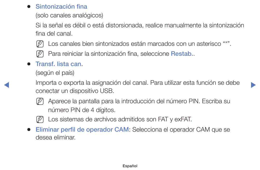 Samsung UE48H4200AWXXH, UE48J5170ASXZG, UE40J5170ASXZG, UE40H4200AWXXC, UE32H4000AWXXC Sintonización fina, Transf. lista can 