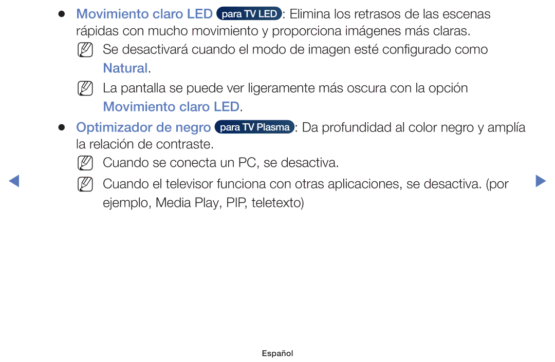 Samsung UE32H5030AWXXC, UE48J5170ASXZG, UE40J5170ASXZG, UE40H4200AWXXC, UE32H4000AWXXC manual Natural, Movimiento claro LED 