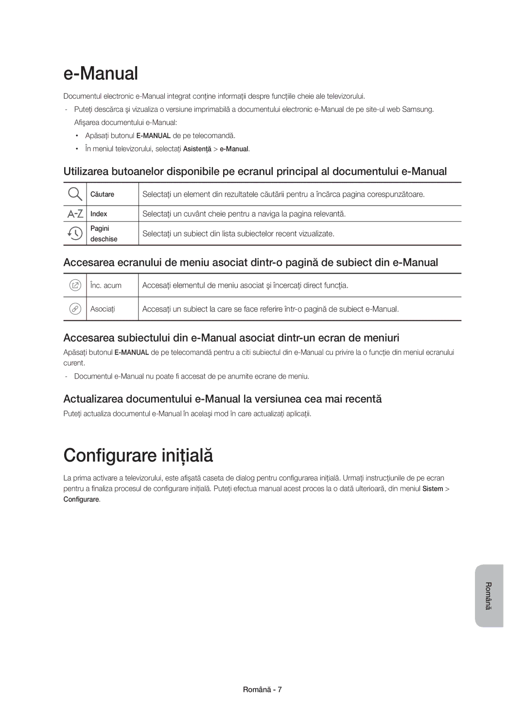 Samsung UE48J6272SUXXH, UE48J6200AWXXH, UE32J6200AWXXH, UE60J6200AWXXH, UE55J6200AWXXH manual Manual, Configurare iniţială 