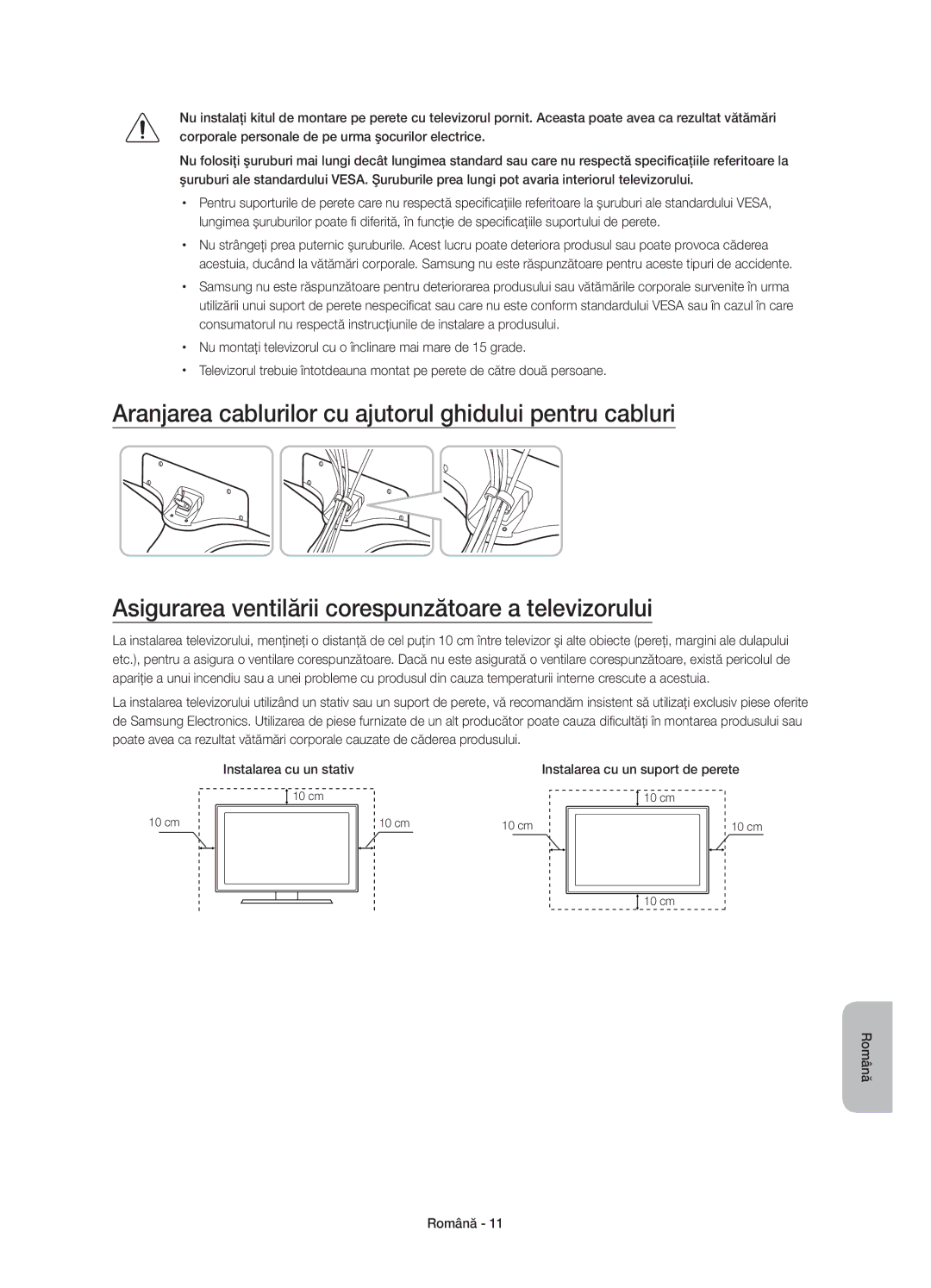 Samsung UE60J6200AWXXN, UE48J6200AWXXH, UE32J6200AWXXH, UE60J6200AWXXH, UE55J6200AWXXH manual Instalarea cu un suport de perete 