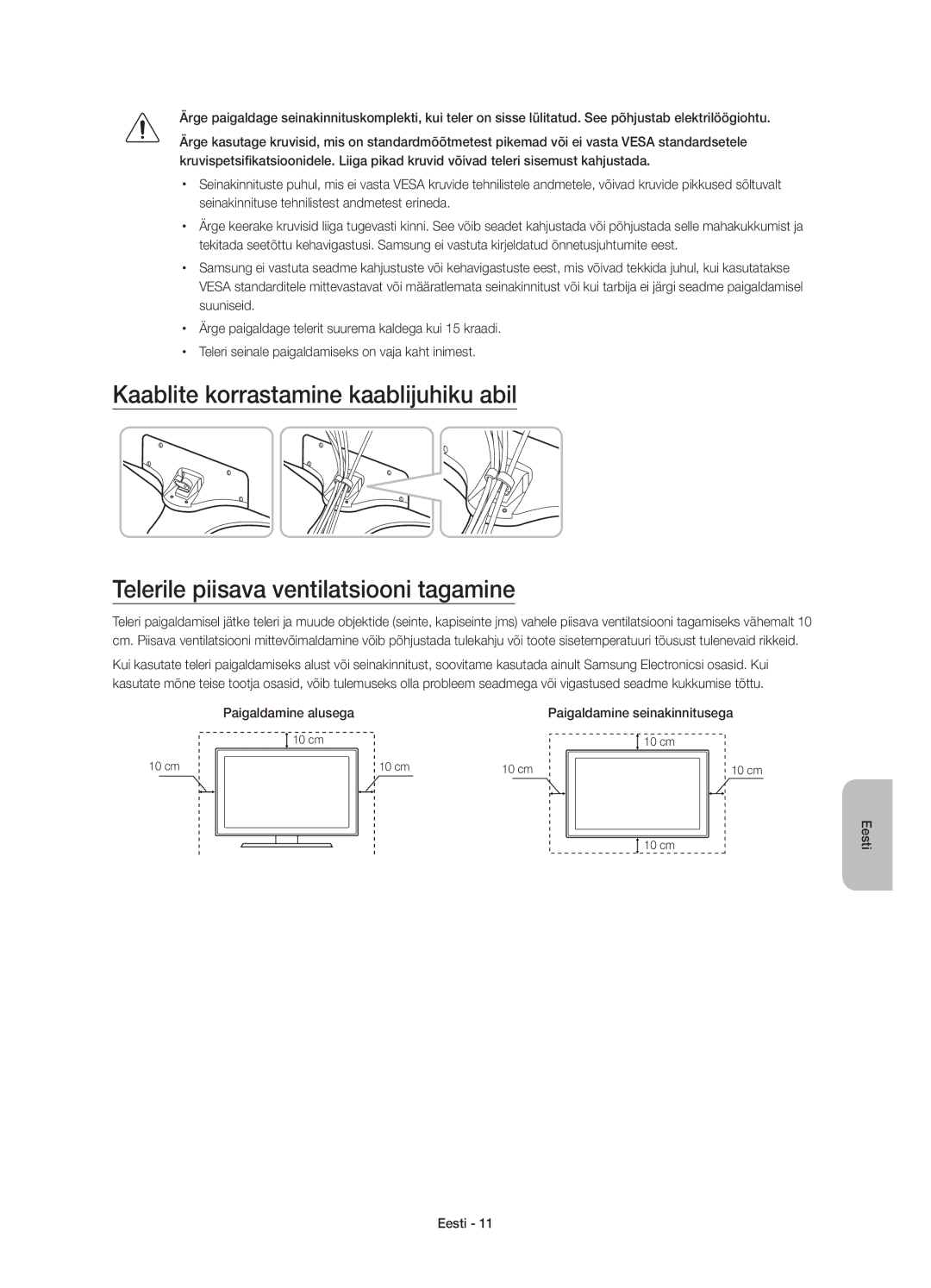 Samsung UE40J6202AKXXH, UE48J6200AWXXH, UE32J6200AWXXH, UE60J6200AWXXH Paigaldamine alusega Paigaldamine seinakinnitusega 