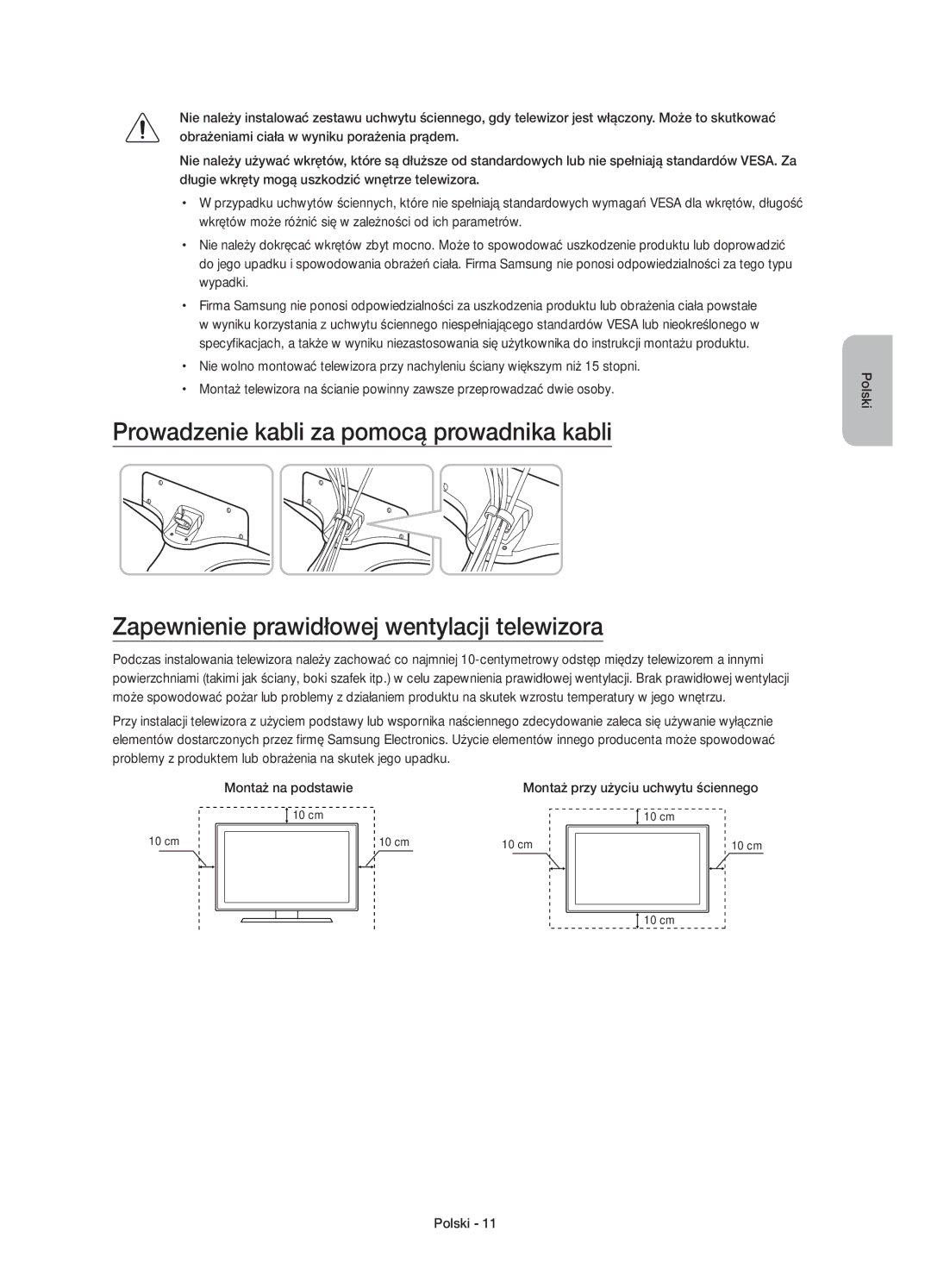 Samsung UE60J6200AWXXN, UE48J6200AWXXH, UE32J6200AWXXH, UE60J6200AWXXH, UE55J6200AWXXH Montaż przy użyciu uchwytu ściennego 