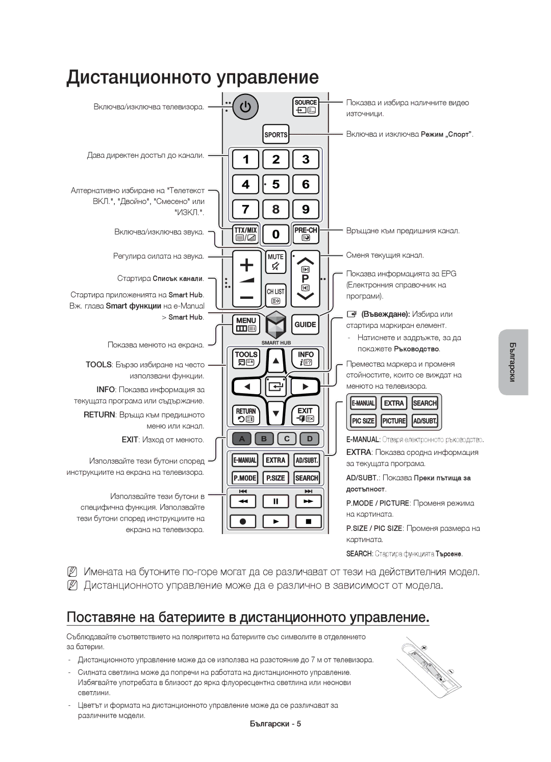 Samsung UE40J6200AWXXN, UE48J6200AWXXH manual Дистанционното управление, Поставяне на батериите в дистанционното управление 