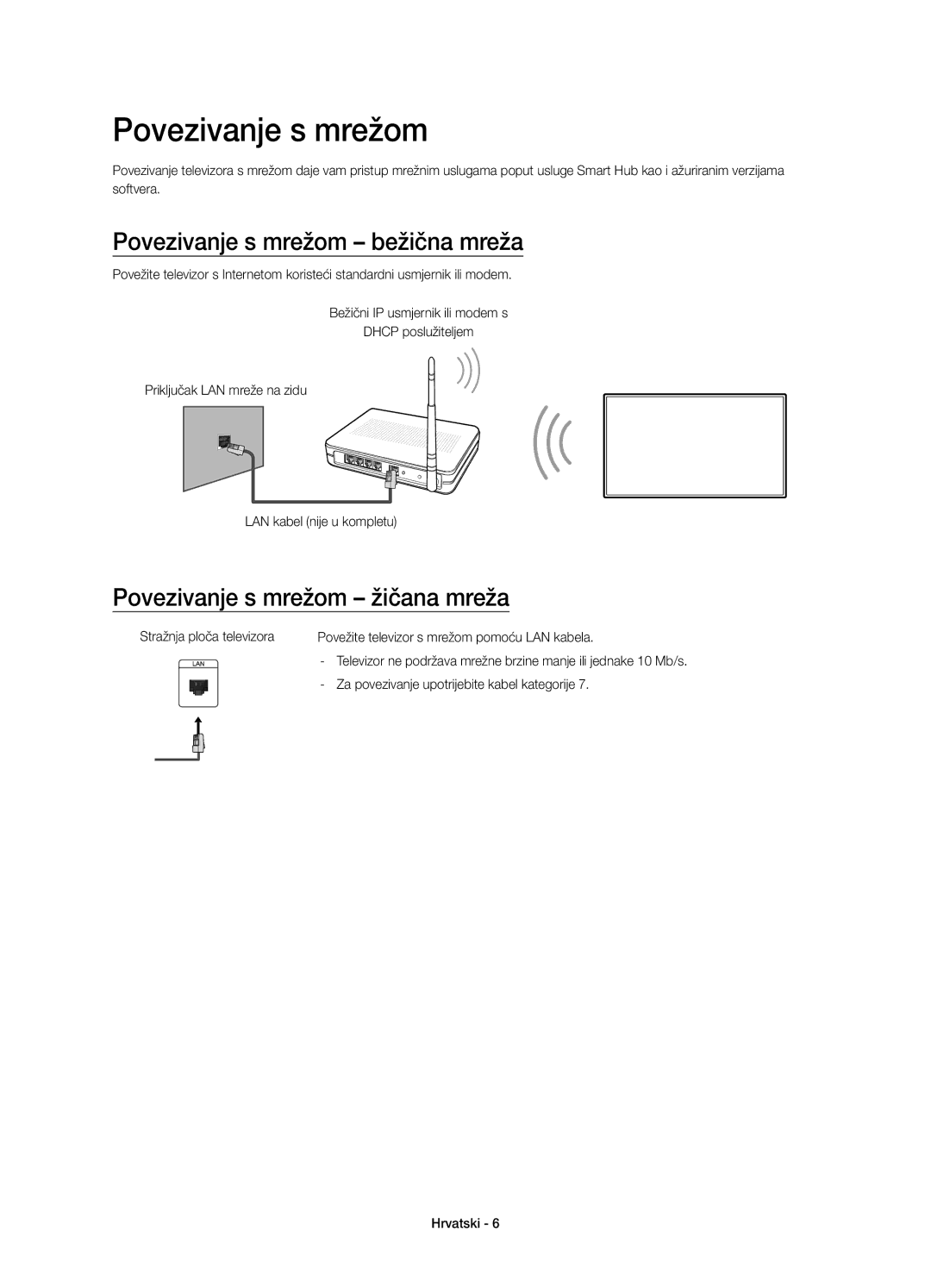 Samsung UE60J6202AKXXH, UE48J6200AWXXH manual Povezivanje s mrežom bežična mreža, Povezivanje s mrežom žičana mreža 