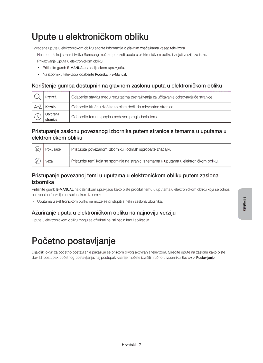 Samsung UE48J6272SUXXH, UE48J6200AWXXH, UE32J6200AWXXH, UE60J6200AWXXH Upute u elektroničkom obliku, Početno postavljanje 