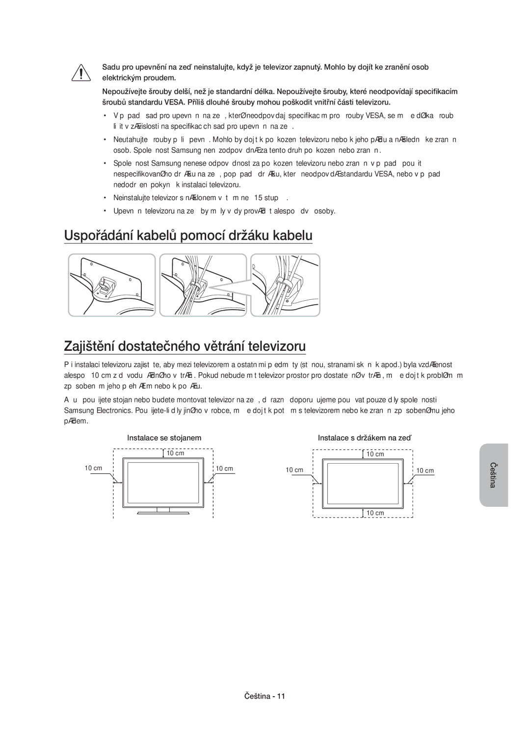 Samsung UE40J6202AKXXH, UE48J6200AWXXH, UE32J6200AWXXH, UE60J6200AWXXH, UE55J6200AWXXH manual Instalace s držákem na zeď 