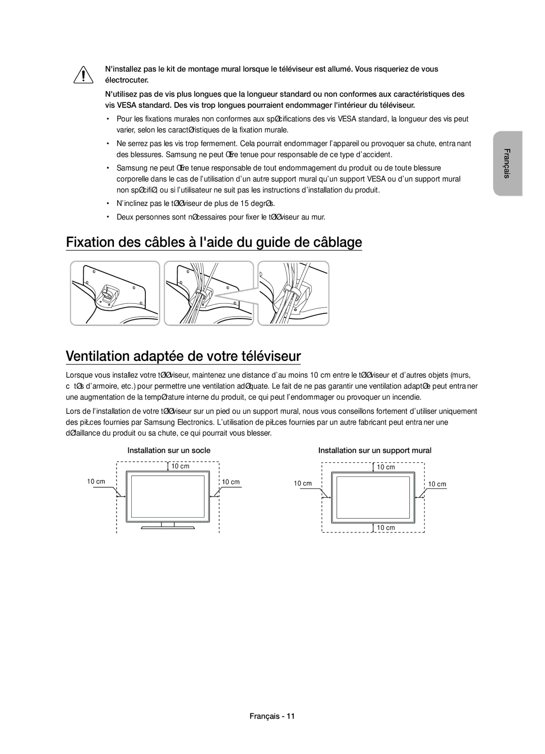 Samsung UE50J6200AWXZF, UE48J6200AWXXH, UE32J6200AWXXH, UE60J6200AWXXH, UE55J6200AWXXH manual Installation sur un support mural 