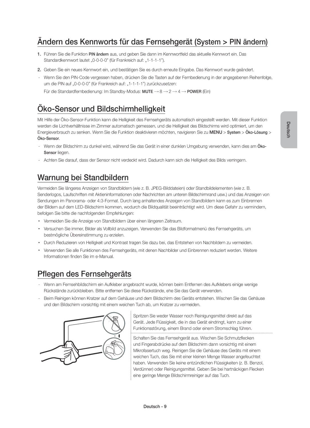 Samsung UE55J6200AWXXH Ändern des Kennworts für das Fernsehgerät System PIN ändern, Öko-Sensor und Bildschirmhelligkeit 