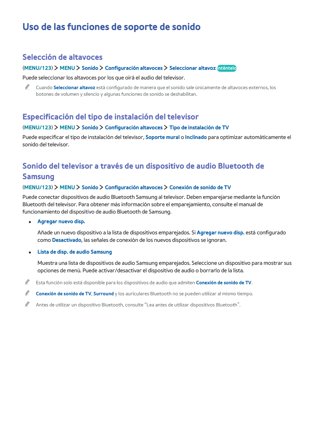 Samsung UE48J5570SUXXC, UE32S9AUXXC Uso de las funciones de soporte de sonido, Selección de altavoces, Agregar nuevo disp 