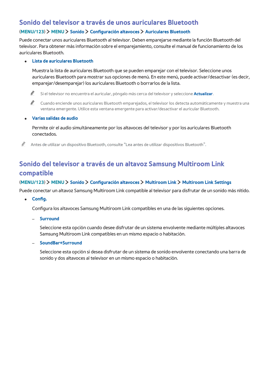 Samsung UE40J6200AKXXC, UE48J6200AWXXH, UE55J6300AKXXC manual Sonido del televisor a través de unos auriculares Bluetooth 