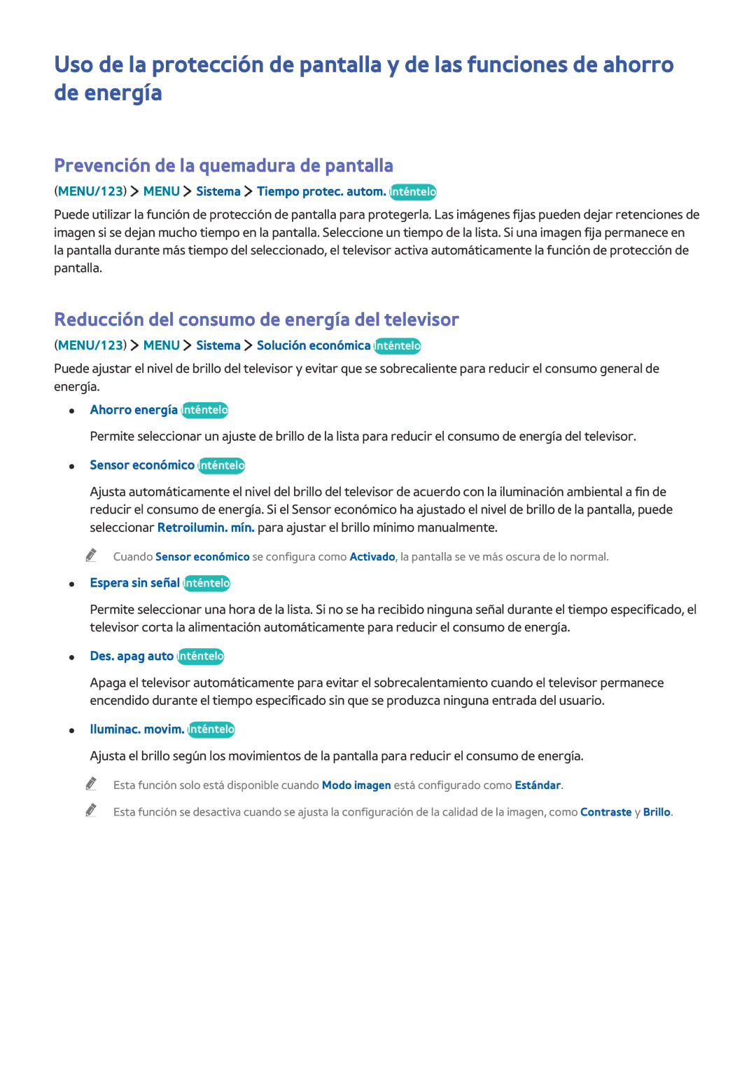 Samsung UE55J6240AKXXC, UE32S9AUXXC Prevención de la quemadura de pantalla, Reducción del consumo de energía del televisor 