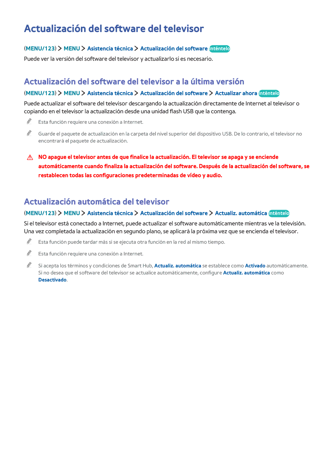 Samsung UE32J5500AKXXC, UE48J6200AWXXH Actualización del software del televisor, Actualización automática del televisor 