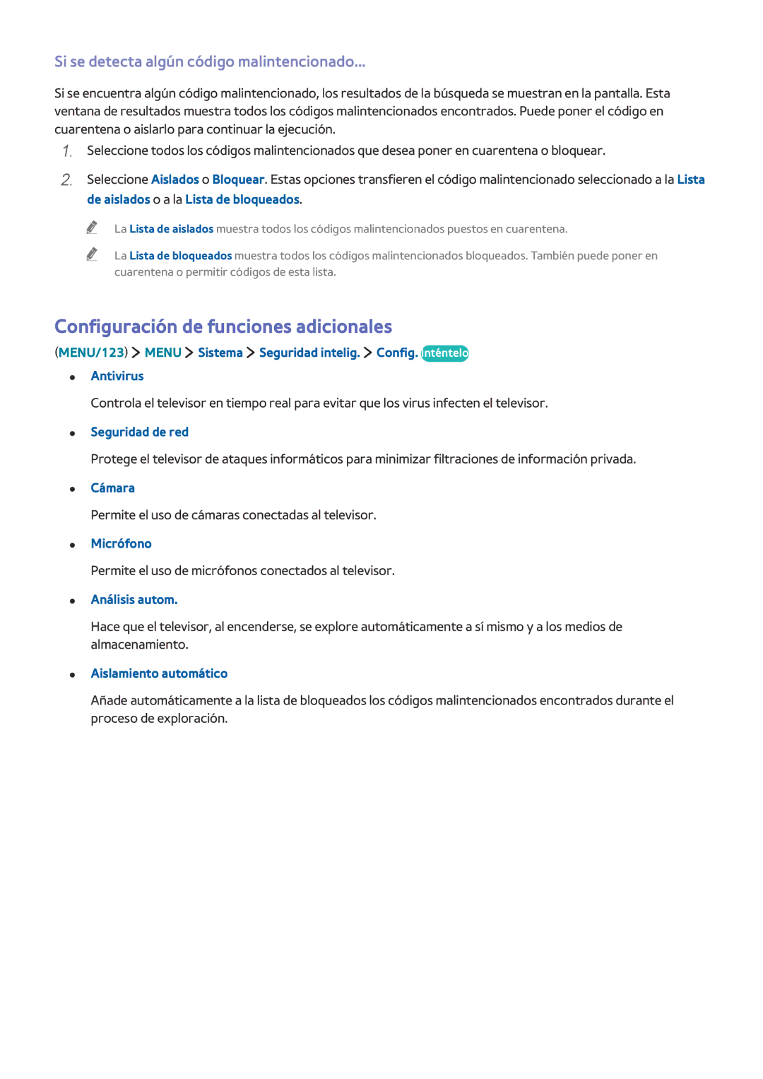 Samsung UE55J5500AKXXC, UE48J6200AWXXH Configuración de funciones adicionales, Si se detecta algún código malintencionado 