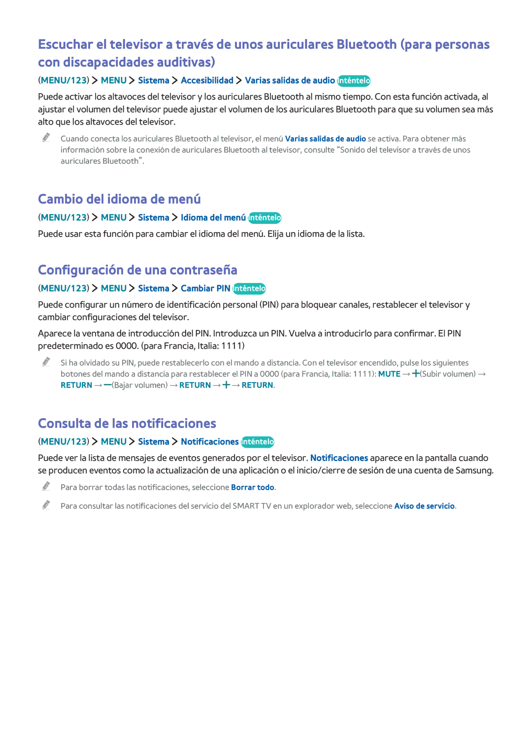 Samsung UE32J6300AKXXC manual Cambio del idioma de menú, Configuración de una contraseña, Consulta de las notificaciones 