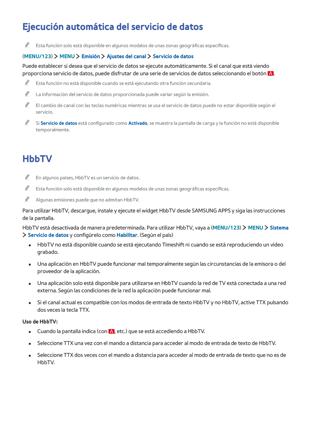 Samsung UE48J6200AWXXH, UE55J6300AKXXC, UE48J6370SUXXH, UE40J6370SUXZG Ejecución automática del servicio de datos, HbbTV 