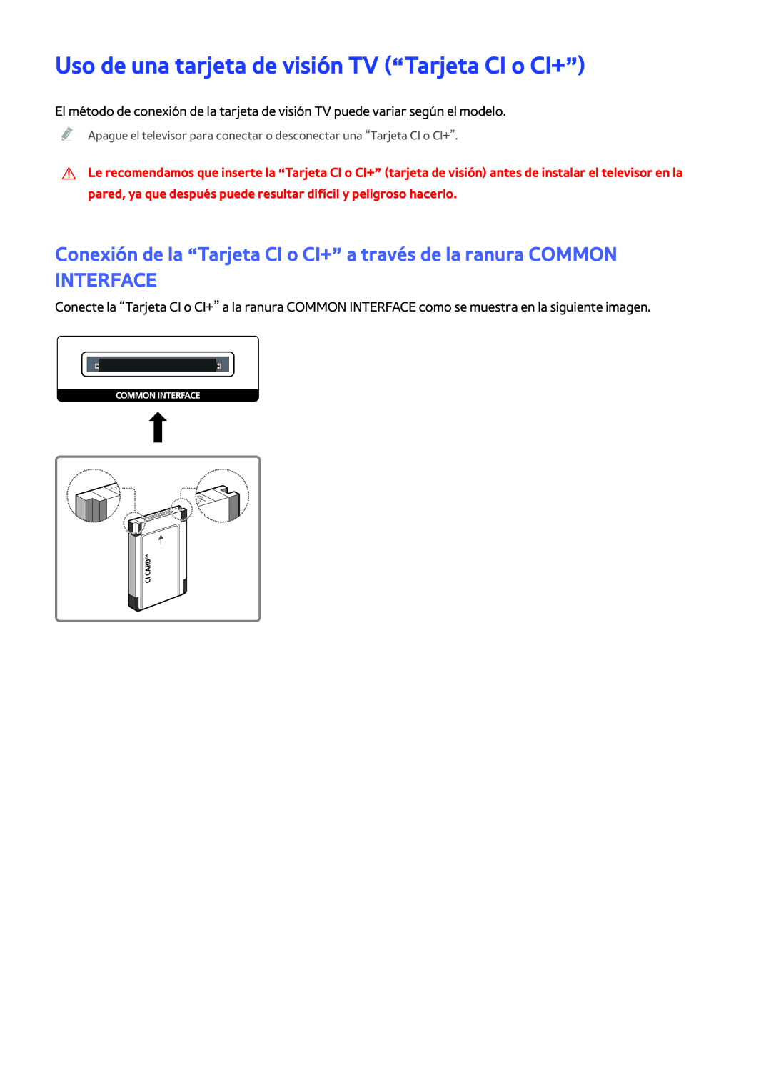 Samsung UE55J6300AKXXC, UE48J6200AWXXH, UE48J6370SUXXH, UE40J6370SUXZG manual Uso de una tarjeta de visión TV Tarjeta CI o CI+ 