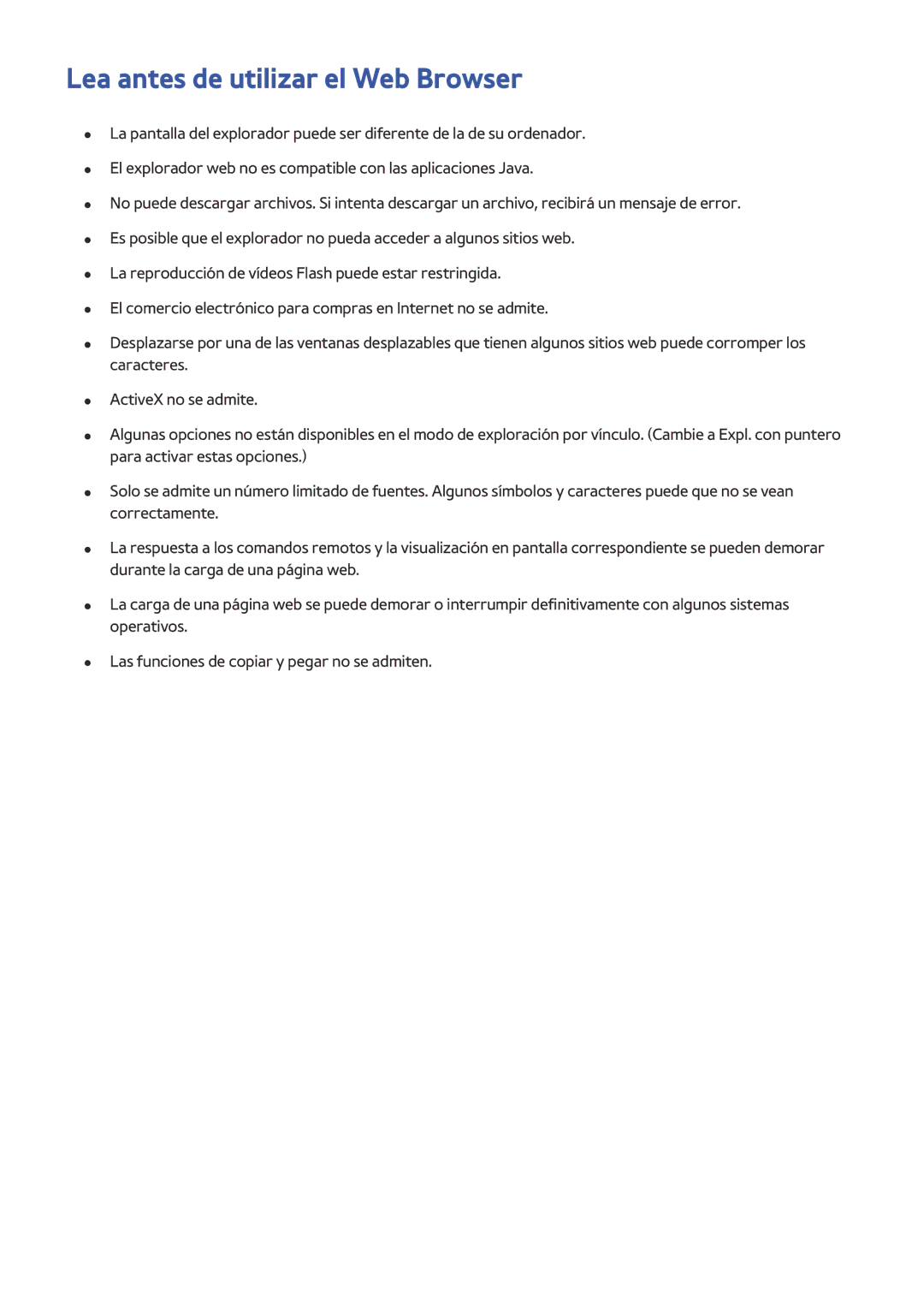 Samsung UE32S9AUXXC, UE48J6200AWXXH, UE55J6300AKXXC, UE48J6370SUXXH, UE40J6370SUXZG manual Lea antes de utilizar el Web Browser 