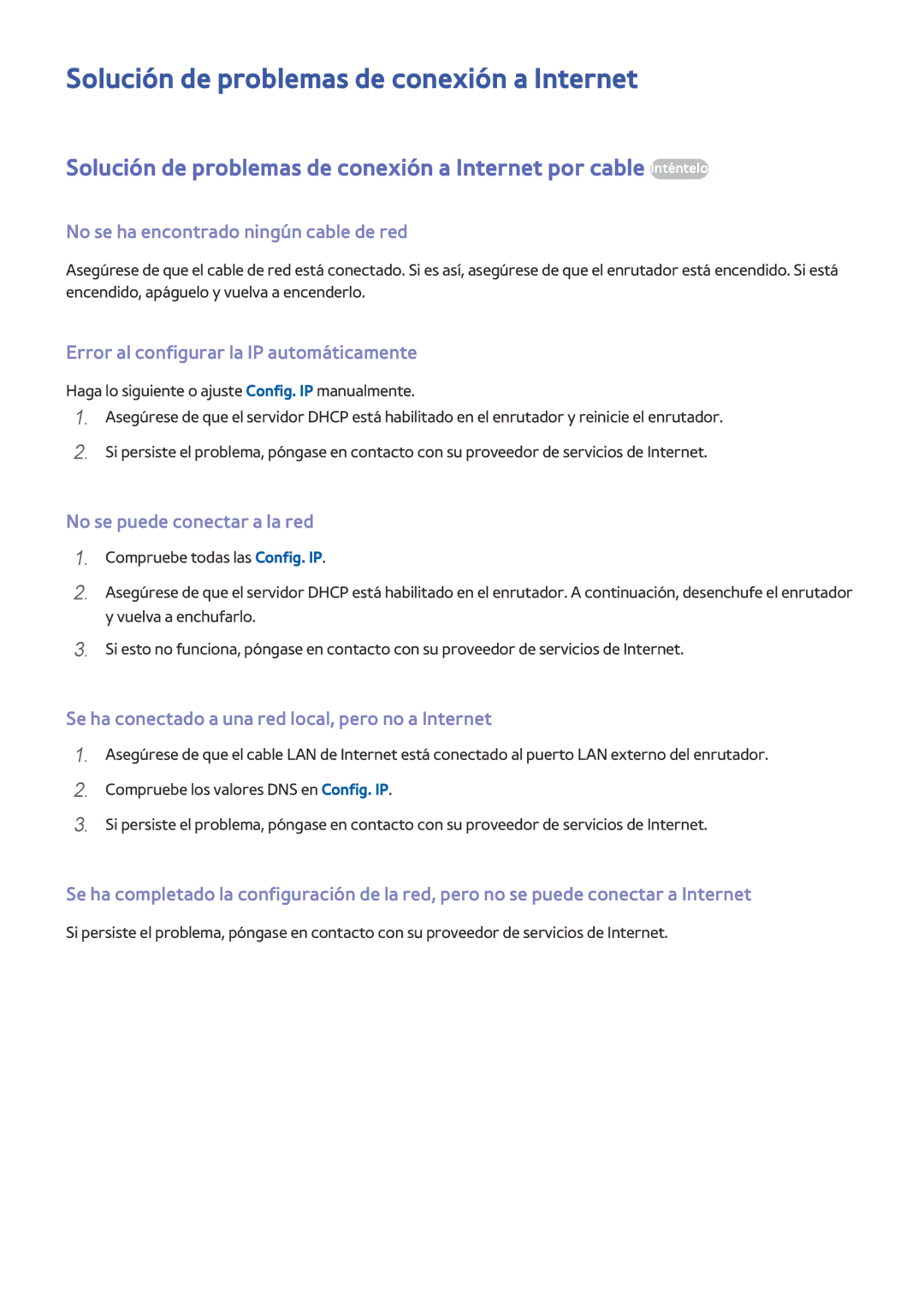 Samsung UE48J5570SUXZG, UE32S9AUXXC Solución de problemas de conexión a Internet, No se ha encontrado ningún cable de red 