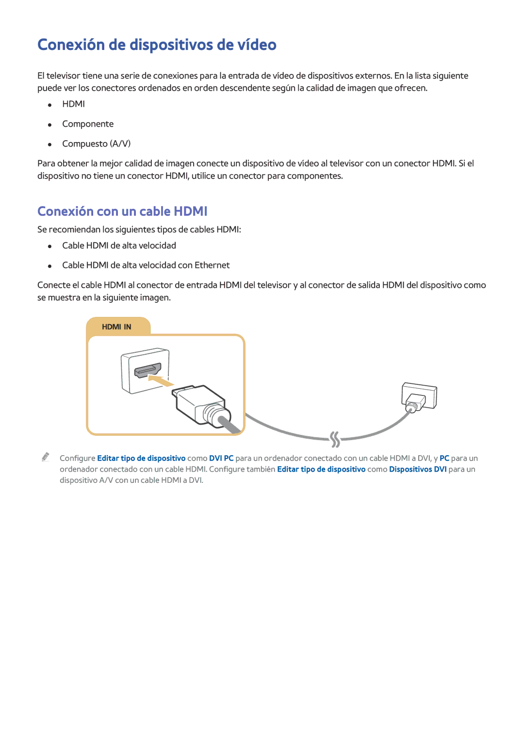 Samsung UE55J5600AKXXC, UE48J6200AWXXH, UE55J6300AKXXC manual Conexión de dispositivos de vídeo, Conexión con un cable Hdmi 