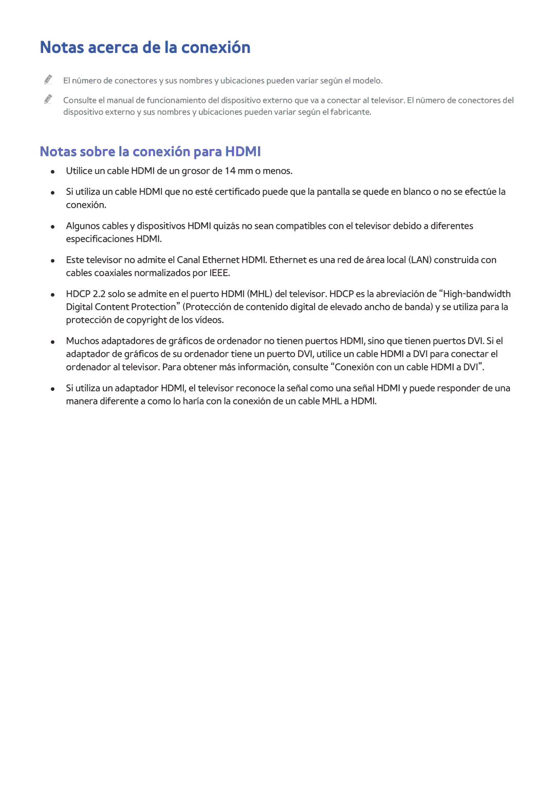 Samsung UE55J6240AKXXC, UE48J6200AWXXH, UE55J6300AKXXC manual Notas acerca de la conexión, Notas sobre la conexión para Hdmi 