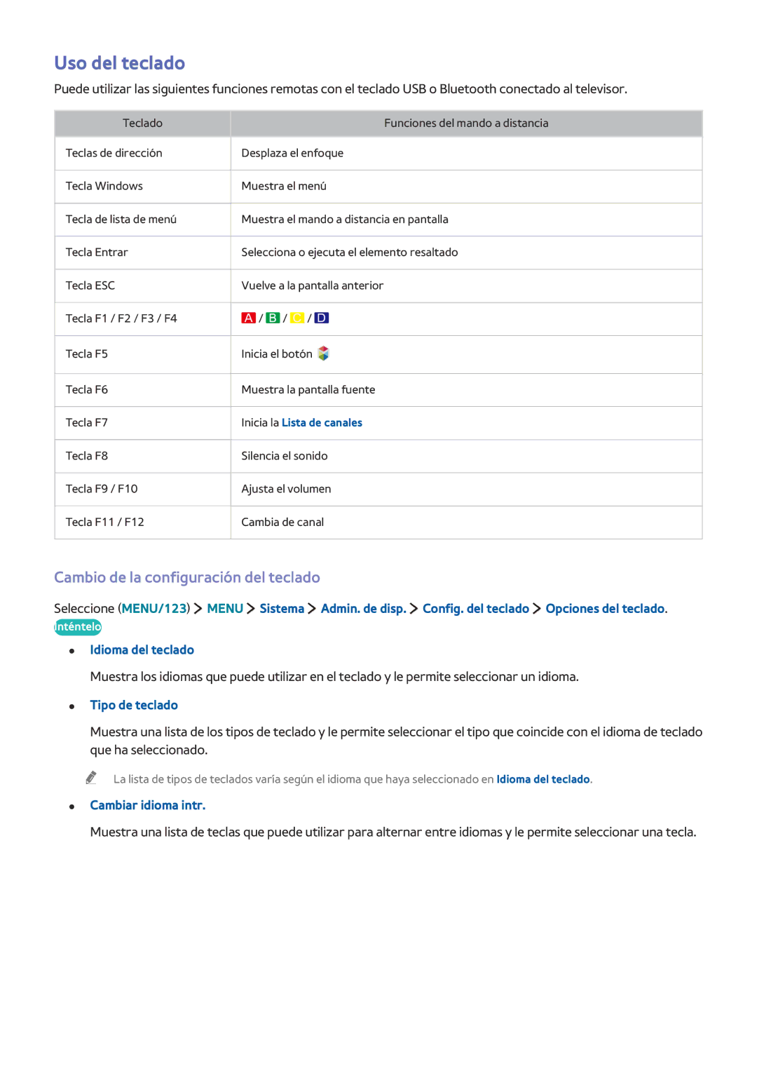 Samsung UE48J6200AWXXH manual Uso del teclado, Cambio de la configuración del teclado, Idioma del teclado, Tipo de teclado 