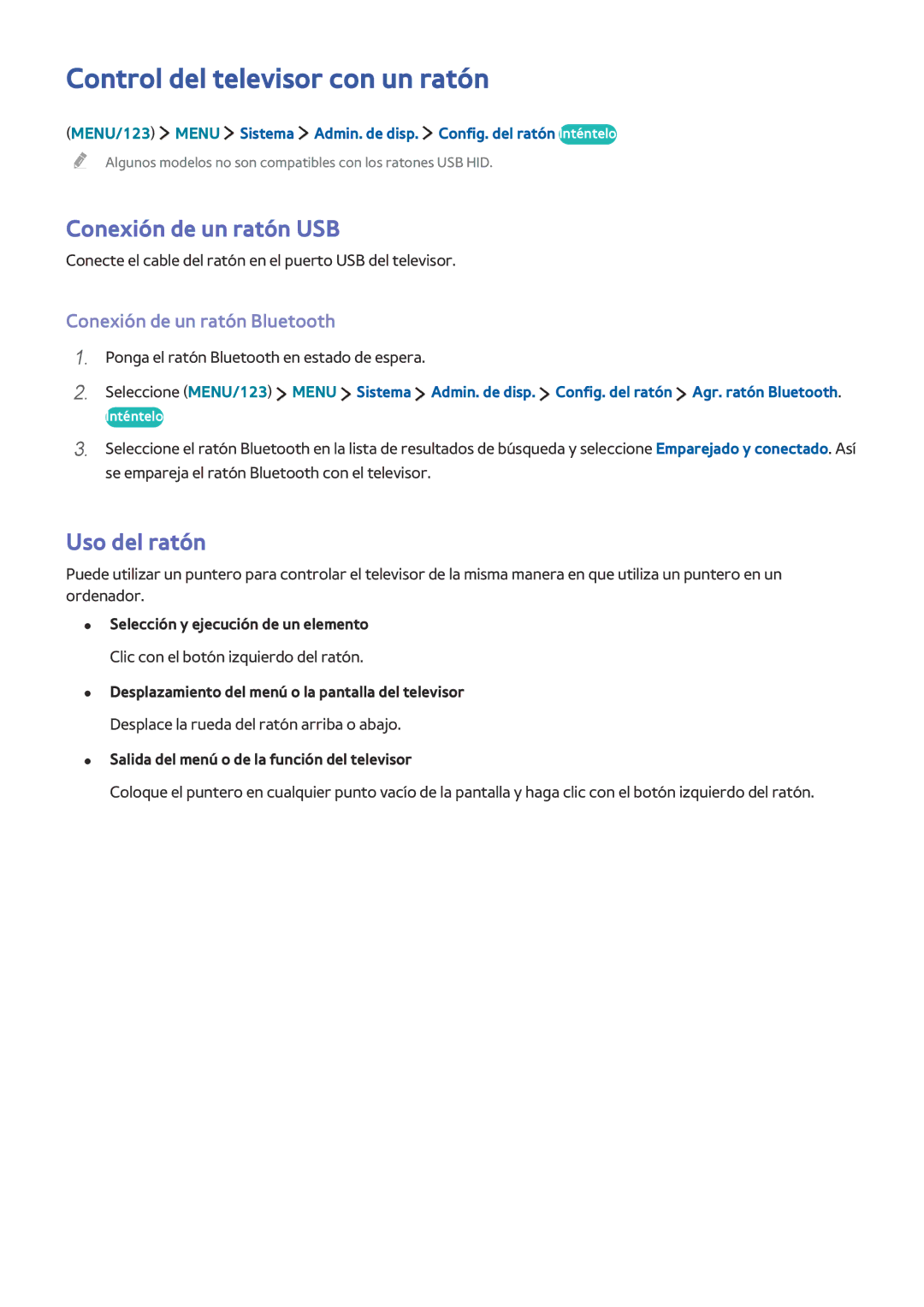 Samsung UE55J6300AKXXC, UE48J6200AWXXH manual Control del televisor con un ratón, Conexión de un ratón USB, Uso del ratón 