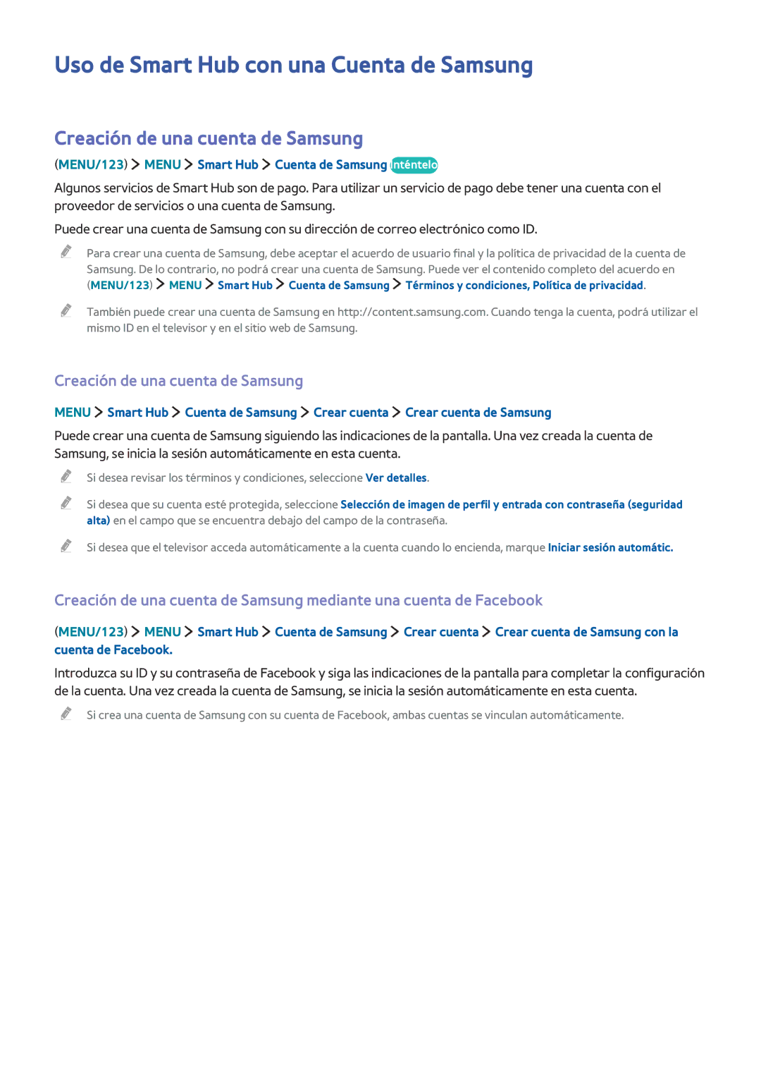 Samsung UE43J5500AKXXC, UE48J6200AWXXH manual Uso de Smart Hub con una Cuenta de Samsung, Creación de una cuenta de Samsung 