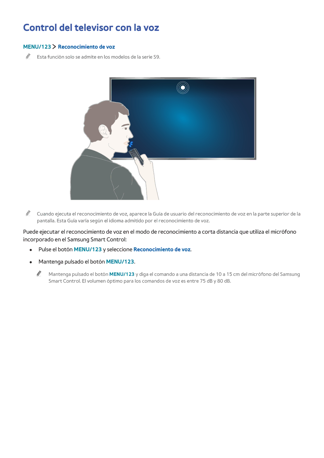 Samsung UE48J5570SUXXC, UE48J6200AWXXH, UE55J6300AKXXC Control del televisor con la voz, MENU/123 Reconocimiento de voz 
