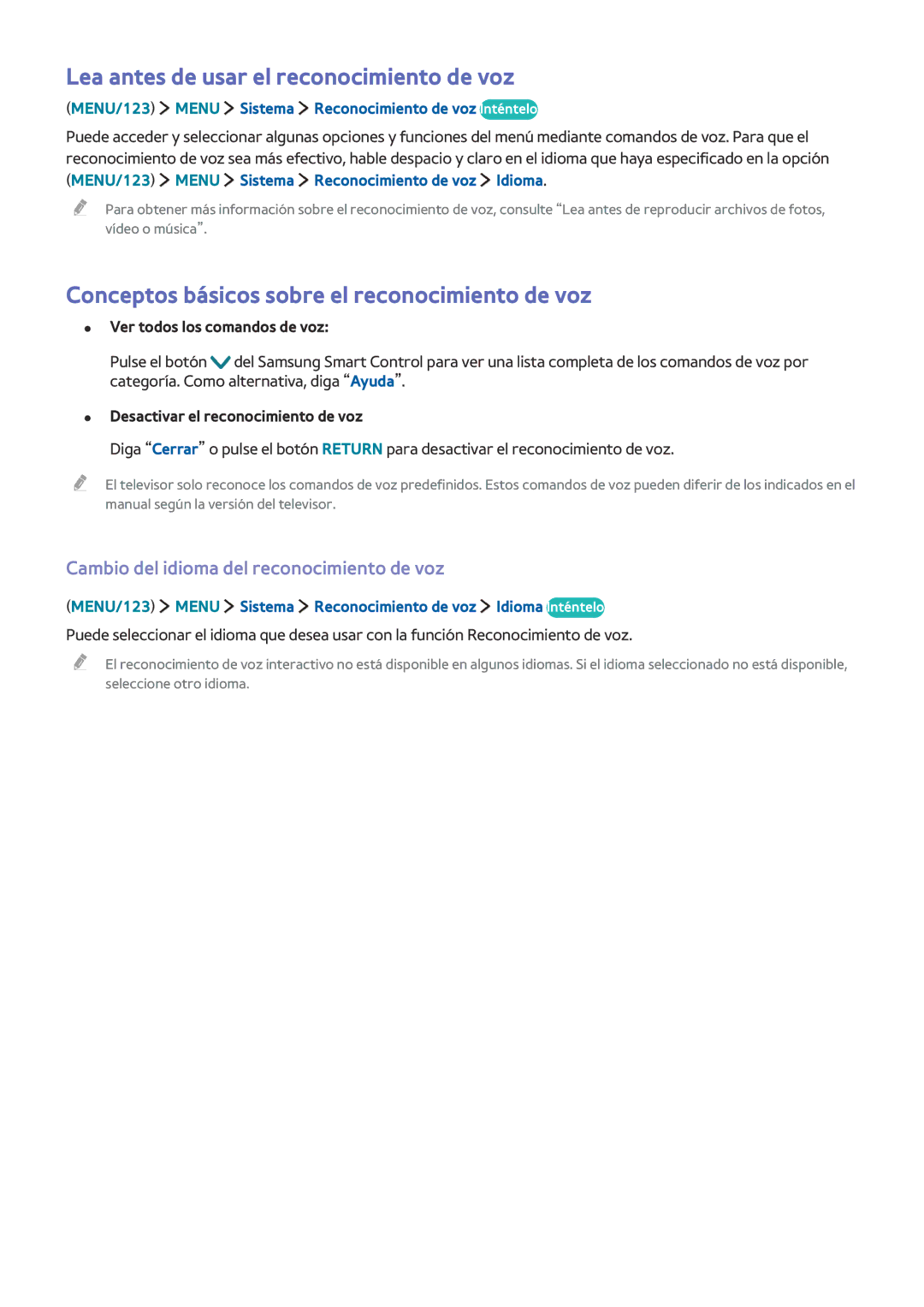 Samsung UE40J6200AKXXC manual Lea antes de usar el reconocimiento de voz, Conceptos básicos sobre el reconocimiento de voz 