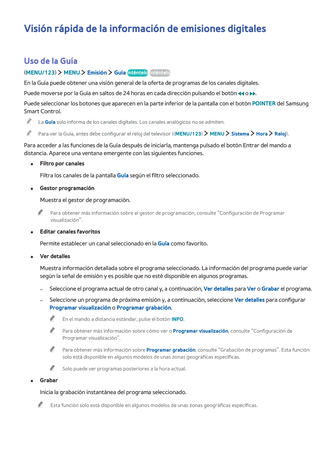Samsung UE55J6240AKXXC, UE48J6200AWXXH, UE32S9AUXXC Visión rápida de la información de emisiones digitales, Uso de la Guía 