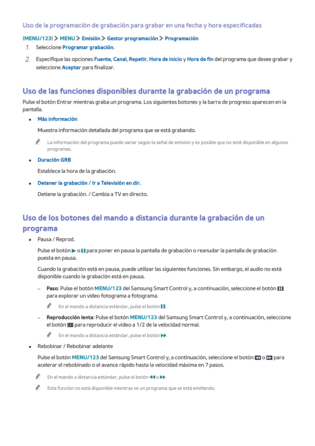 Samsung UE32J5500AKXXC, UE48J6200AWXXH, UE55J6300AKXXC Más información, Duración GRB, Establece la hora de la grabación 